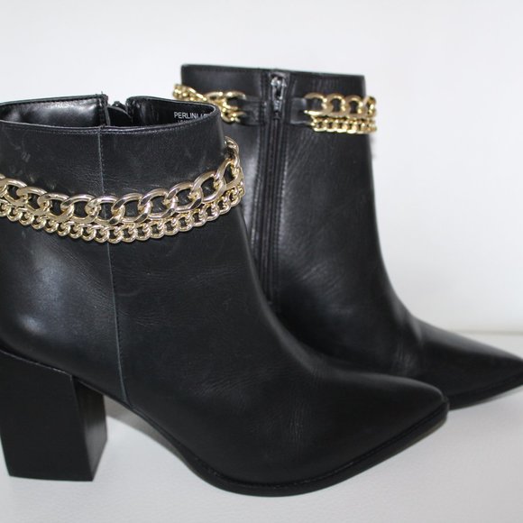 NEW STEVE MADDEN PERLINA BLACK LEATHER BOOTIE BOOTS WITH CHAIN DETAILS 9.5 - Picture 4 of 9